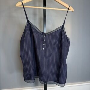 Vtg Express Y2k 100% Silk Babydoll Cami Size‎ L Navy Lace Detail Size Zip